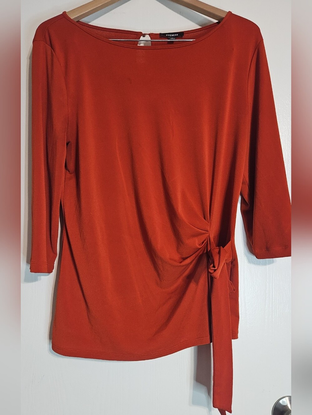 Premise Rust Side-Tie 3/4 Sleeve Blouse